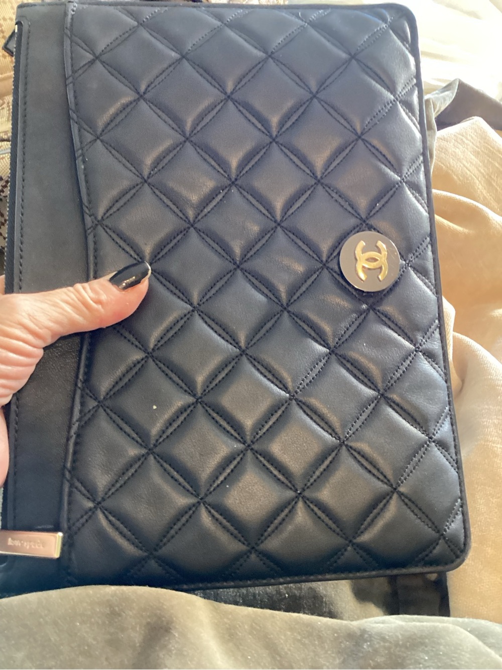 Chanel Quilted Leather Clutch Wristlet in Black with Gold CC Emblem